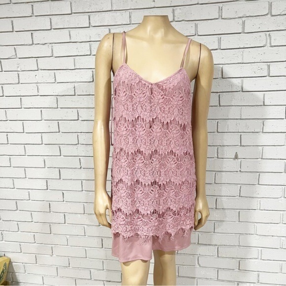 Love Fire Womens Mauve Pink Lace Tiered Slip Dress Mini V-Neck XL